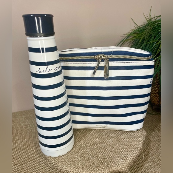 Kate Spade Navy and White Nautical Striped Lunch Tote and Water Bottle Set - Picture 1 of 10